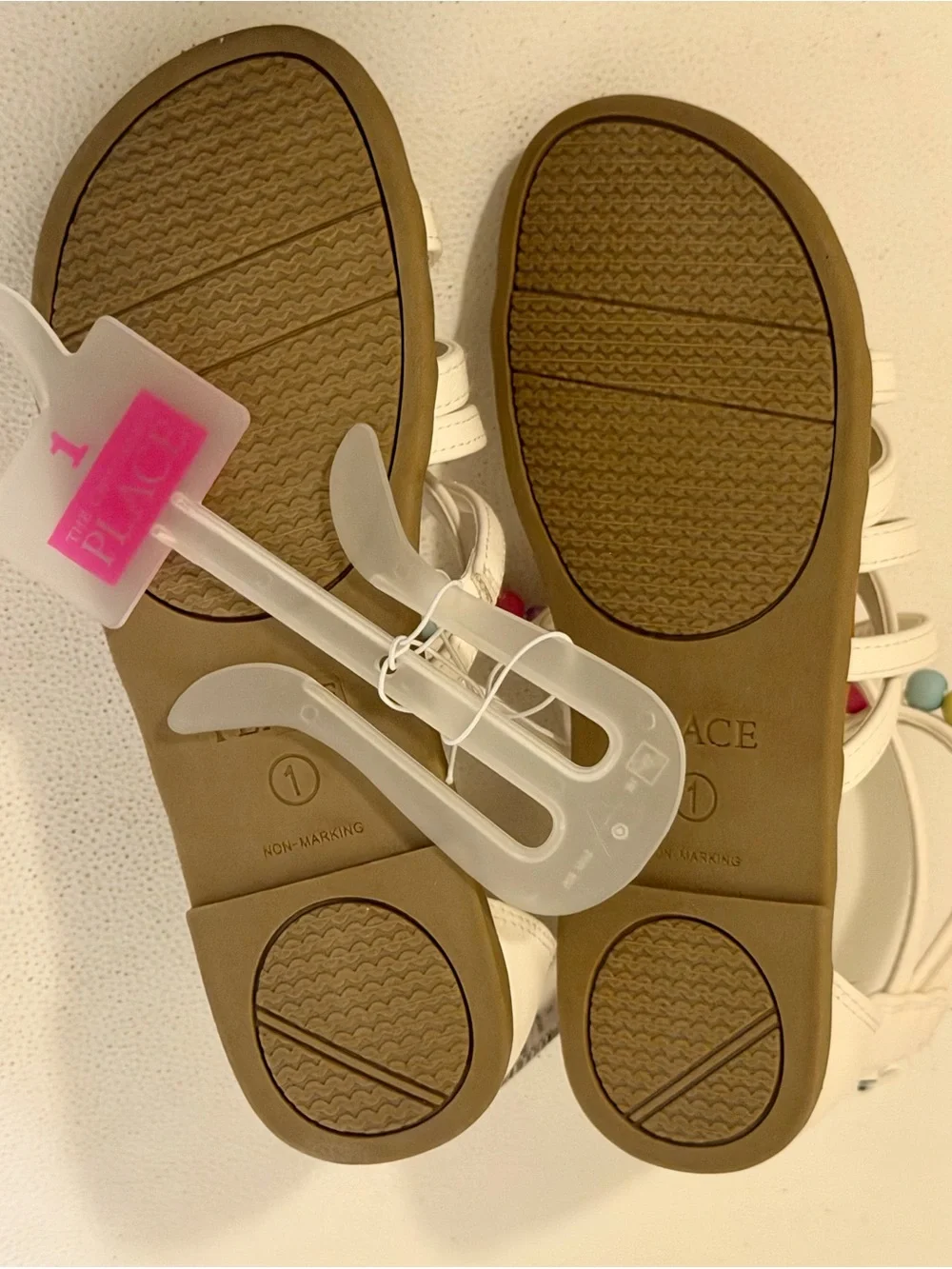 The Children’s Place Girls White Beaded Gladiator Sandals Size 1 NWT Summer
